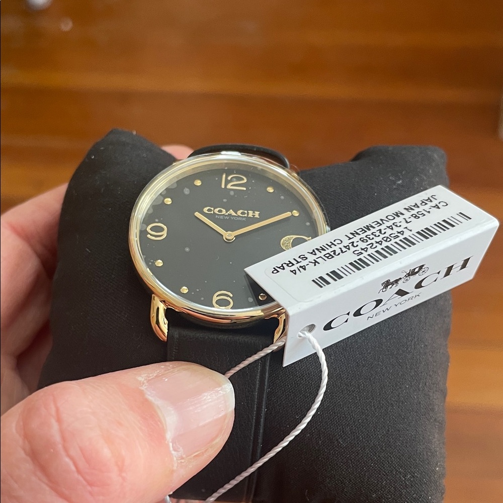 Coach Black Dial Leather Strap Watch with Gold Accents - Picture 2 of 10